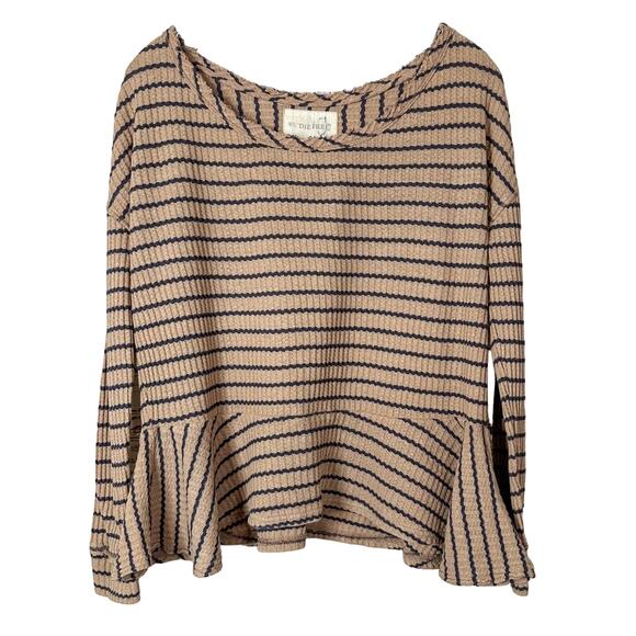 Free People We the Free Auntie Em Striped Thermal Peplum Top, GUC, Size Small - Picture 1 of 9